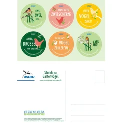 Aufkleber-Postkarte Gartenvögel