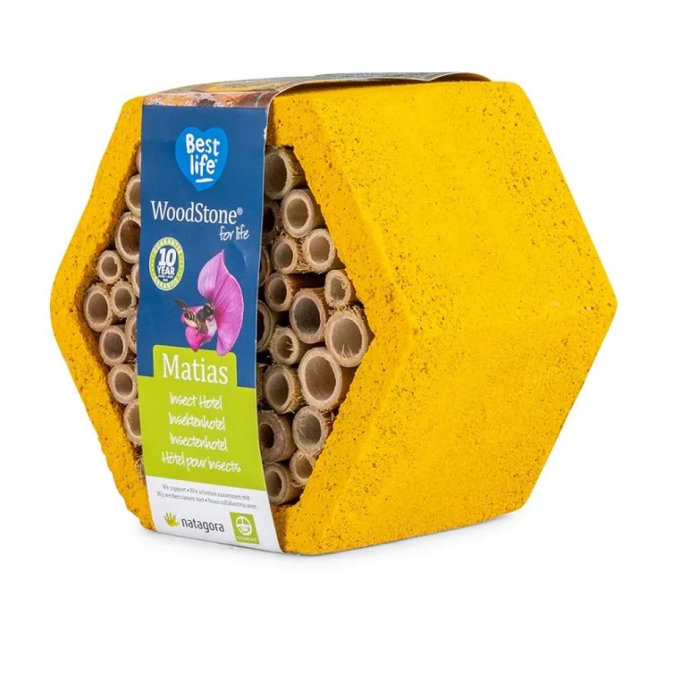 Holzbeton-Insektenhotel ‚‚Mathias‘‘, gelb